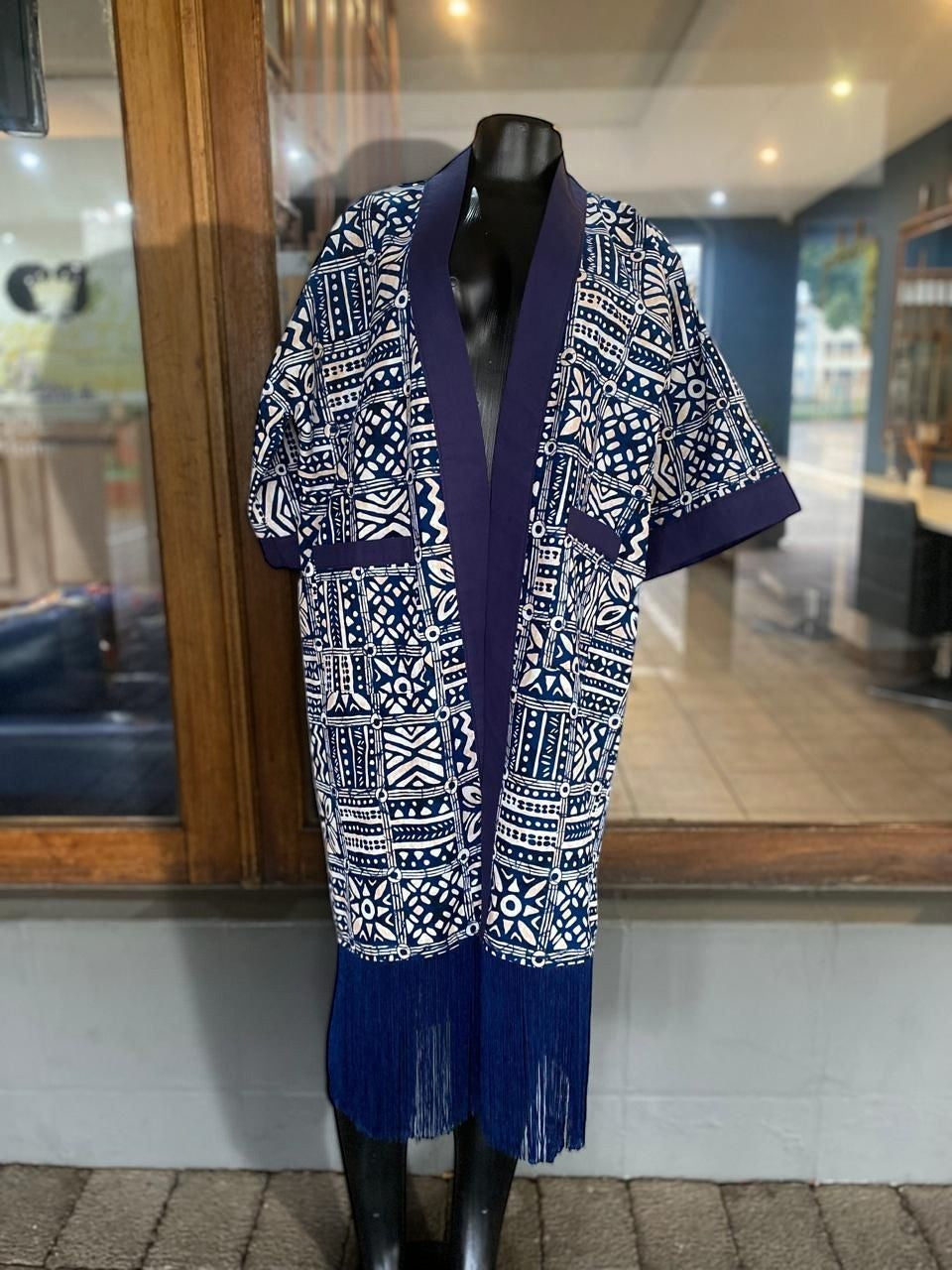 Printed Kimono Jacket With Fringe